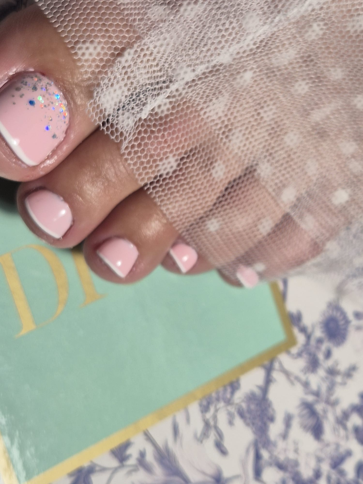 Pink Glitter Pedicure — nail art gel color Rezé Nantes M&A Nail Design
