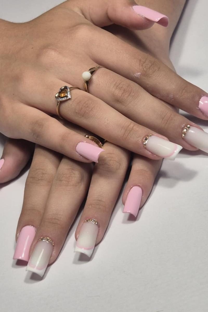 Pink Rhinestone Long — nail art gel art Rezé Nantes M&A Nail Design