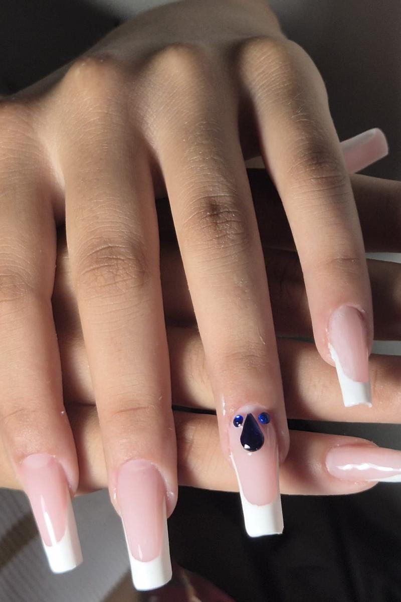 Blue Gem French — nail art gel french Rezé Nantes M&A Nail Design